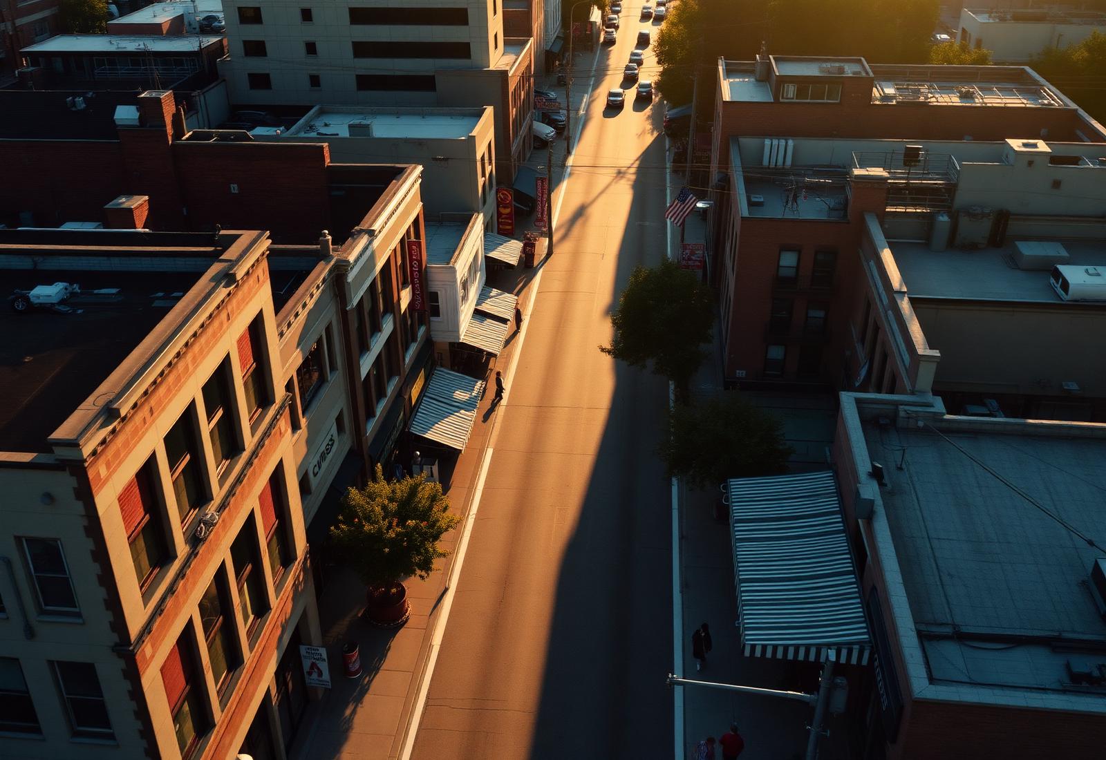 American main street at golden hour